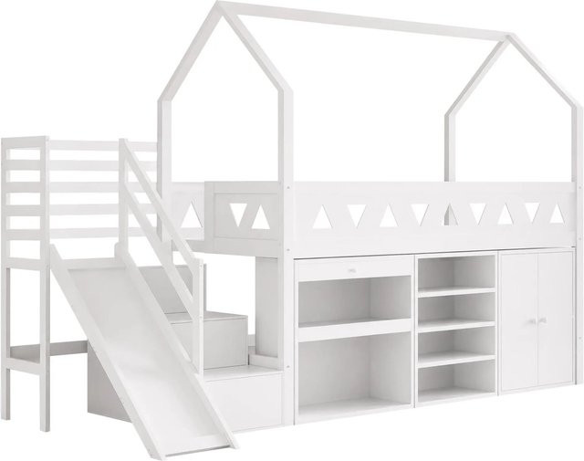 Merax Kinderbett mit Rutsche, Treppe und Schubladen in Weiß, B/T/H: 200 x 90 x 113,47 cm - Bild 1