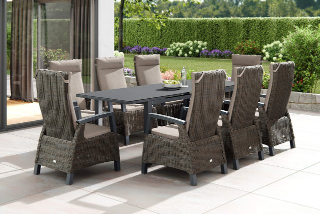 Siena Garden Garten-Essgruppe Miros/Corido in Anthrazit mit Ausziehtisch und 8 Sesseln aus Aluminium, Glas und Gardino Geflecht - Bild 1