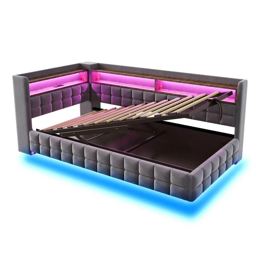 Merax Schlafsofa mit Stauraum und USB-Anschluss in Dunkelgrau, B/T/H: 90 x 200 x 48 cm - Bild 2