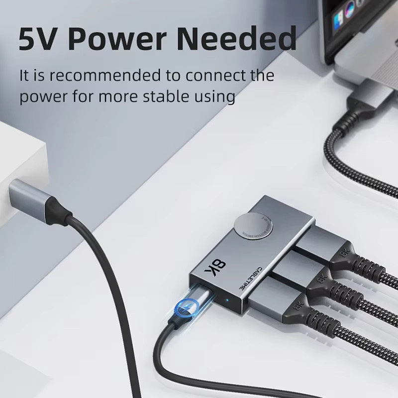 CABLETIME HDMI Splitter 2-in-1 Umschalter mit 8K 60Hz und 4K 120Hz Unterstützung sowie 3D Vision in Aluminium-Design als Adapter für Laptop und Macbook - Bild 5