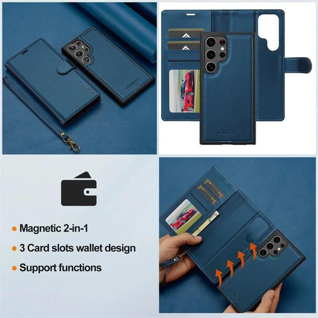 LC.imeeke Magnetische Leder-Geldbörse Handyhülle für Samsung Galaxy S22 Ultra mit Lanyard in Schwarz, Rot, Lila, Blau oder Braun - Bild 1