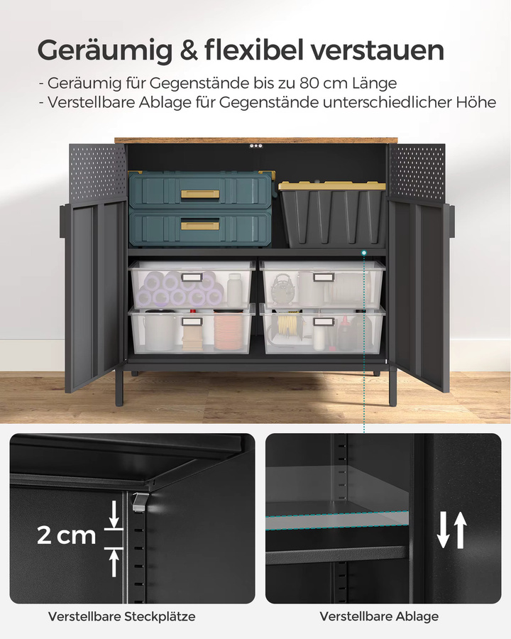 SONGMICS Sideboard im Industriestil mit Doppeltür und verstellbarem Einlegeboden aus Metall in Matt - Bild 4