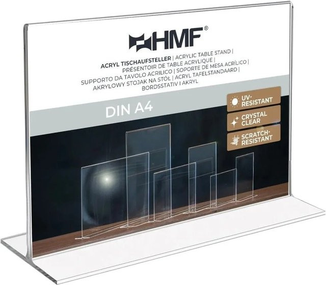 HMF Acryl Tischaufsteller Gerade DIN A4 Querformat Transparent - Bild 1
