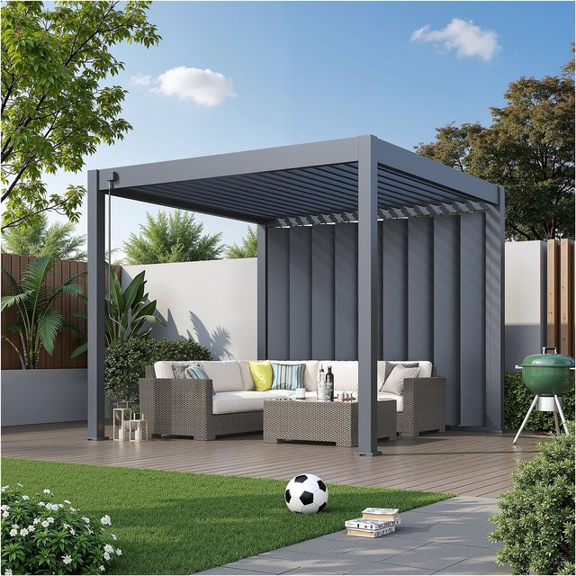 Weide Sichtschutzwand für Pergola mit Lamellen in Anthrazit, Breite: 300 cm - Bild 1