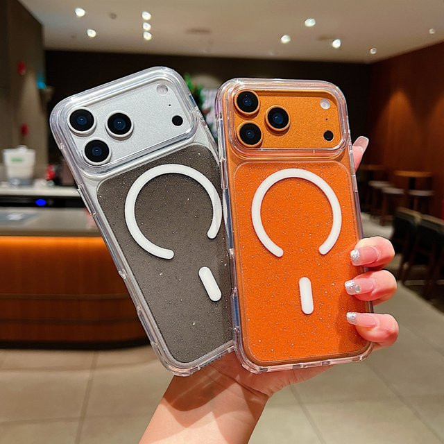 SUNWARD Glitzer-Handyhülle mit MagSafe für iPhone 13 14 15 16 17 Pro Max, transparente magnetische Abdeckung mit weißem Stoßfänger - Bild 1