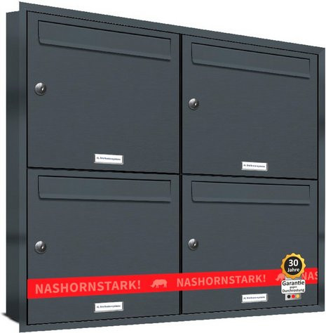 AL Briefkasten für 4 Parteien, Unterputzmontage, grau, B/H/T: 153,123 x 123 x 72,4 x 11,6 cm - Bild 1