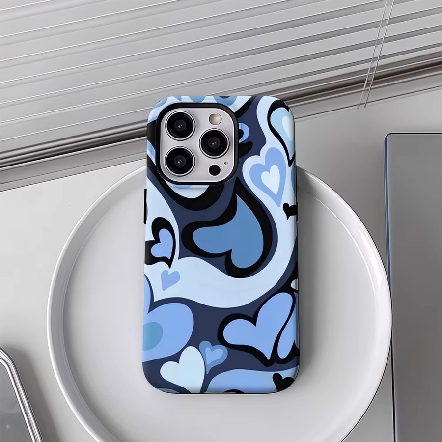 Potdemiel Handyhülle Blue Heart Swirl für iPhone 17 16 15 14 13 12 Pro Max Plus mit doppelschichtiger Rückseite in Blau - Bild 4