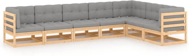 vidaXL 7-tlg Garten-Lounge-Set Modell 34 aus massivem Kiefernholz in U-Form mit grauen Polsterkissen - Bild 1