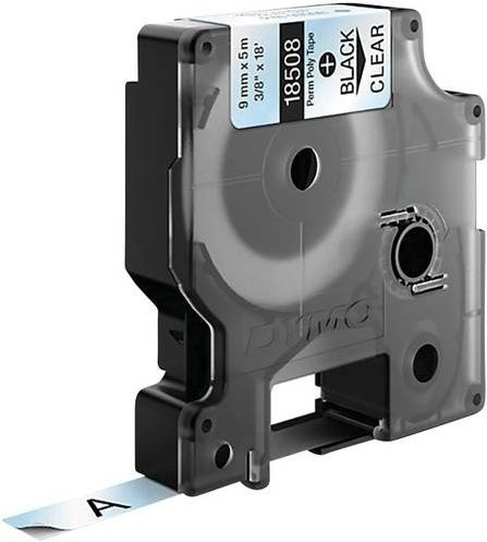 DYMO Rhino 18508 Beschriftungsband aus Polyester, Breite: 9 mm, Länge: 5,5 m, Farbe: Transparent mit schwarzer Schrift - Bild 1