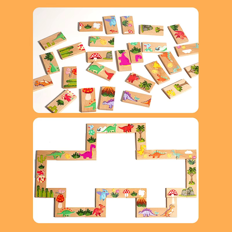 Tlewj Dinosaurier Domino, Holz, Memory Matching, Puzzle, Mehrfarbig - Bild 5