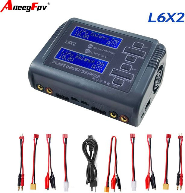 HTRC L6X2 Duo 10A Akku-Ladegerät AC 150W DC 240W RC Balancer-Entlader für 1-6S Li-Ion LiFe NiCd NiMH LiHV PB Smart Akkus in Schwarz - Bild 1