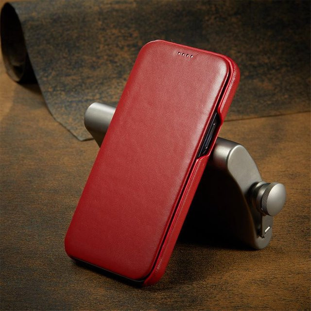 LANGSIDI Magnetische Klapphülle aus echtem Leder in Rot für iPhone Modelle mit 360 Grad Vollschutz - Bild 1