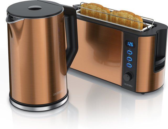 Arendo Frühstücksset 2-teilig aus Edelstahl mit Langschlitztoaster und Wasserkocher, Farbe Kupfer/Mehrfarbig - Bild 1