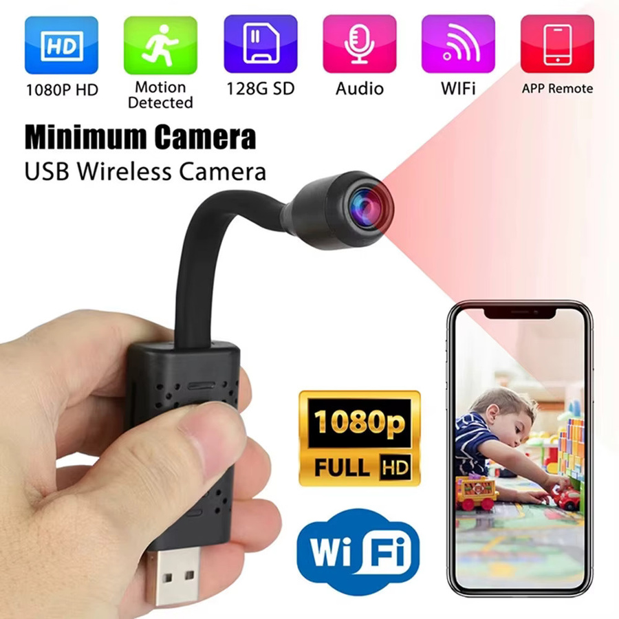 occkic Mini-Überwachungskamera mit 1080P HD, USB, 120 Grad Weitwinkel, Bewegungserkennung und Fernüberwachungsfunktion in Schwarz - Bild 2