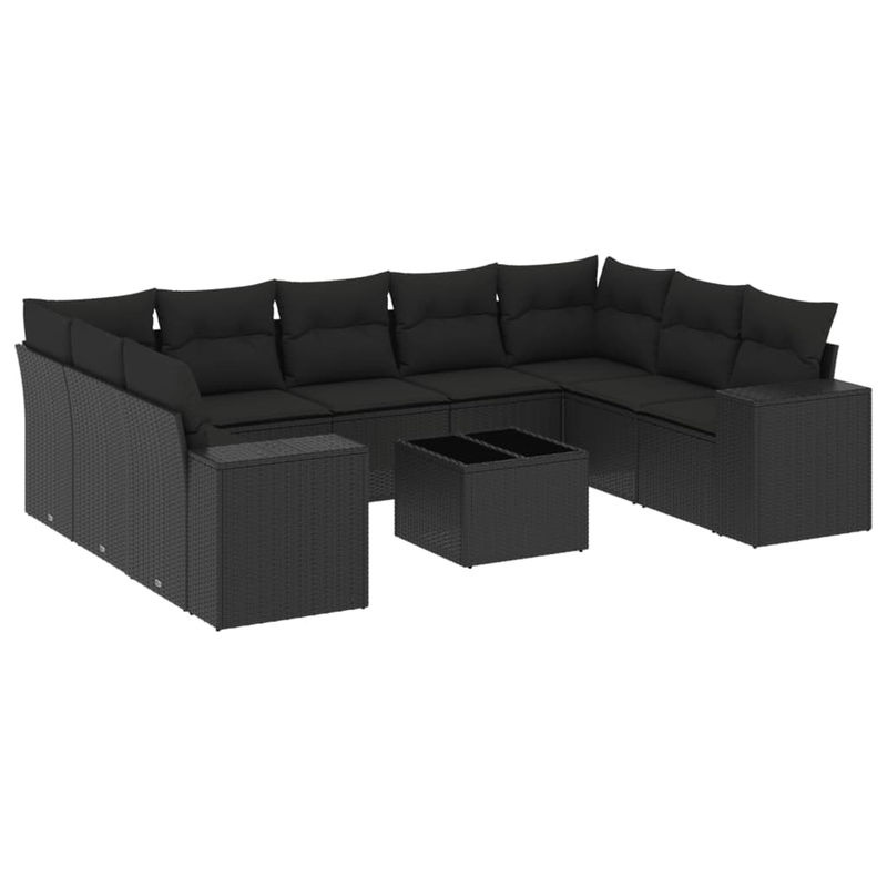 Vidaxl Garten-Sitzgruppe für 10 Personen aus schwarzem Rattan mit Kissen und Glastisch - Bild 2