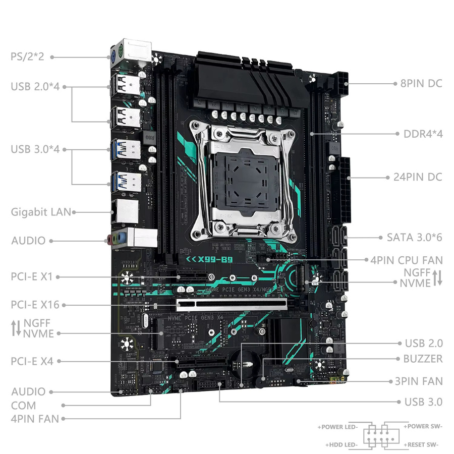 MACHINIST X99 B9 Motherboard mit C612 Chipset, LGA 2011-3 Sockel, optionales Kit mit Xeon E5 2680 V4 Prozessor und 16 GB DDR4 RAM, Schwarz - Bild 2