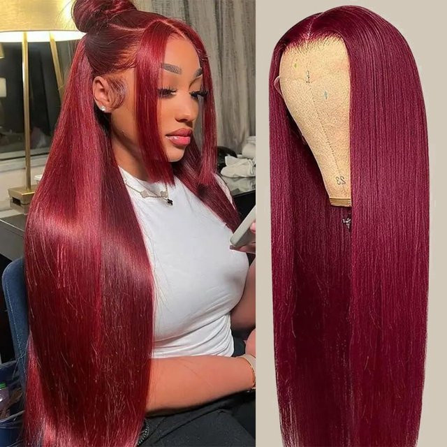 GNVO Lace-Front-Perücke aus Echthaar, Body Wave, Burgunderrot - Bild 1
