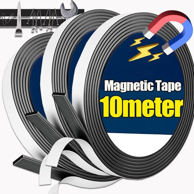 Selbstklebendes Magnetband in Schwarz, 10 m Länge, schneidbar für Kühlschrank und Wandposter, multifunktionales DIY-Befestigungsband - Bild 1