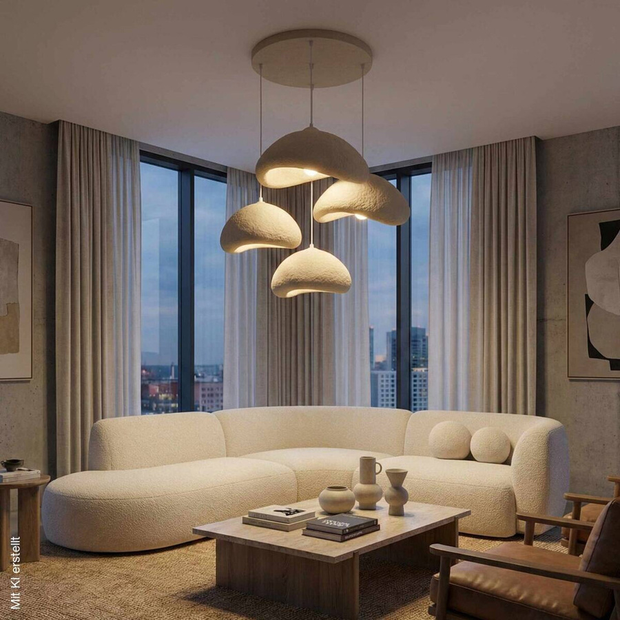 Opviq Pendelleuchte beige aus Metall und Fiberglas mit 4 E27 Fassungen, B/H/T: 90 x 110 x 90 cm - Bild 3