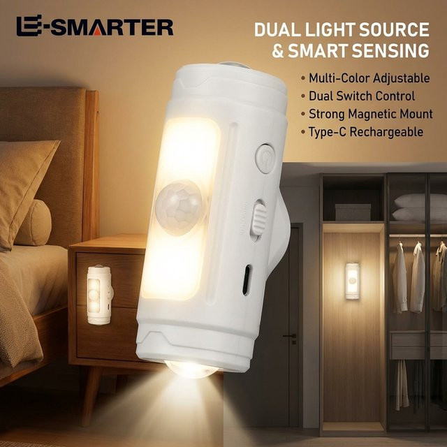 ESMARTER Mini Tragbare Nachtlampe mit Bewegungssensor und Magnet, Wiederaufladbare Atmosphärenleuchte in Weiß - Bild 1