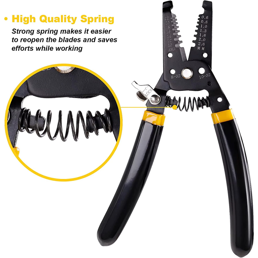 CLAMPLUS Abisolierzange SJ-1022 7 Zoll in Schwarz, Multifunktions-Cutter Crimper für 10–22 AWG und Kupferdraht - Bild 4