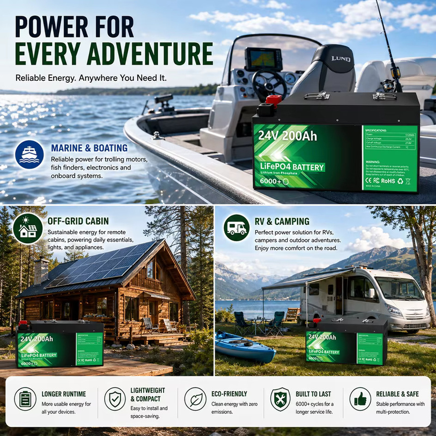 PAPOOL LiFePO4 Batterie 24V 200Ah 5,12 kWh mit Bluetooth Smart BMS in Schwarz für Wohnmobile, Solaranlagen, Marine und Off-Grid-Energiespeicher - Bild 6