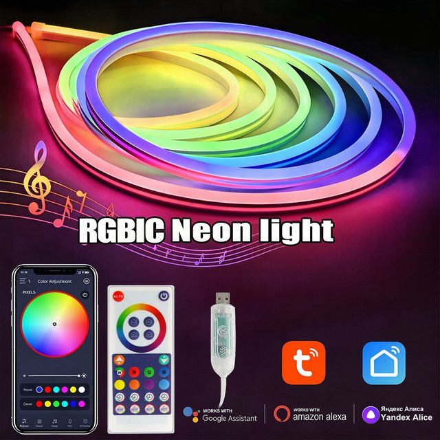 Tuya RGBIC LED Neon-Lichtstreifen Multicolor, wasserdichter flexibler LED-Streifen mit USB-App-Fernbedienung für deine Heimdekoration - Bild 1