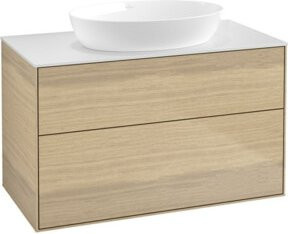 V&B Waschtischunterschrank Finion mit Wandbeleuchtung in Oak Veneer, Breite: 100 cm, Tiefe: 50,1 cm - Bild 1