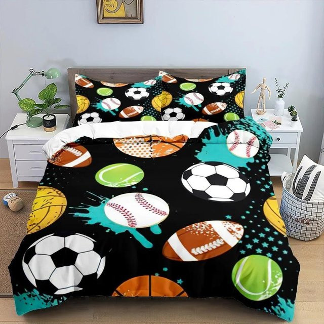 Fußball 3D Bettwäscheset von JMG Household Supplies mit Bettbezug und Kissenbezügen in Multicolour, Material Mikrofaser Polyester, B/H: 264 x 228 cm - Bild 1