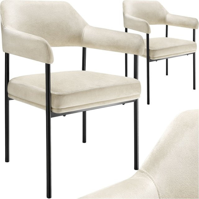 tectake Armlehnstuhl Doé 2er Set gepolstert in Samtoptik Weiß B/T/H: 58 x 62 x 85 cm - Bild 1