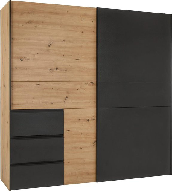 Mömax Schwebetürenschrank Racer Schwarz mit integrierten Schubladen, B/H/T: 200,1 x 201,0 x 61,2 cm - Bild 1
