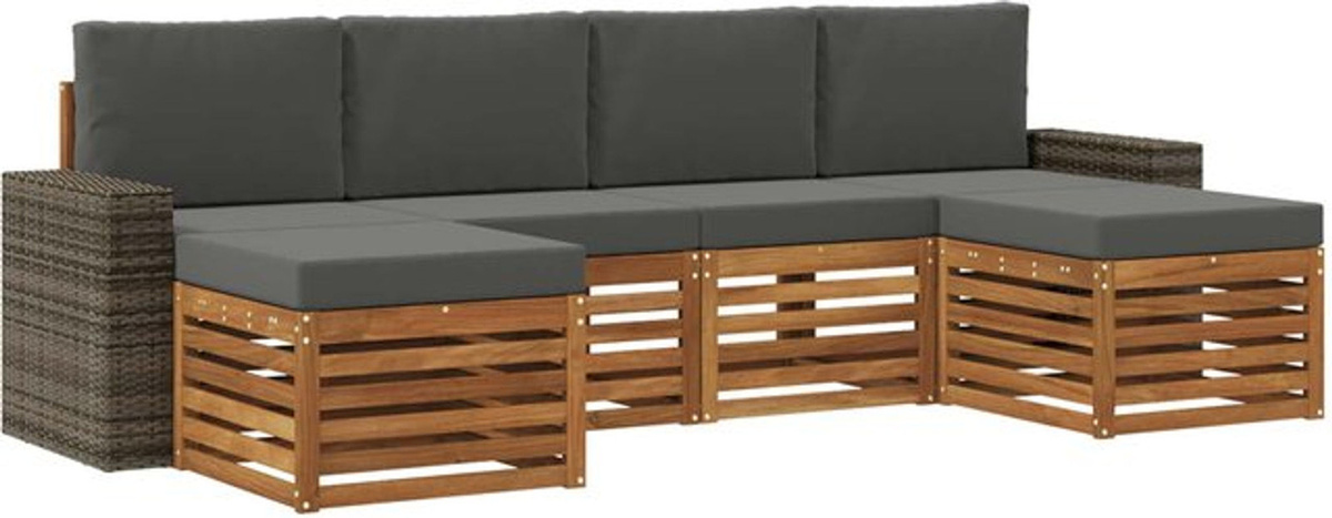6-teilige Sofagarnitur im Industrial Design aus Akazienmassivholz von vidaXL in Natur und Anthrazit - Bild 1