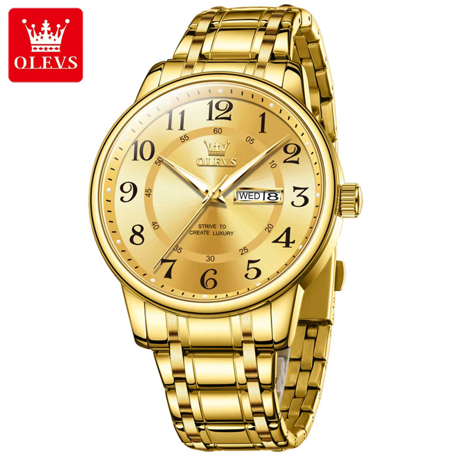 OLEVS Digitaluhr, Quarz, Edelstahl, Gold, Bicolor, Herren - Bild 3