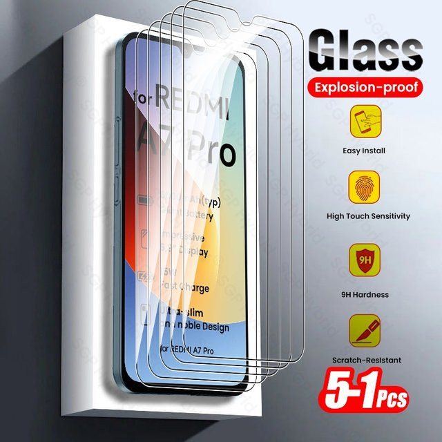 Xiaomi Redmi A7 Pro 4G Panzerglas Set mit 5 klaren Displayschutzfolien 9H Härtegrad Transparent - Bild 1