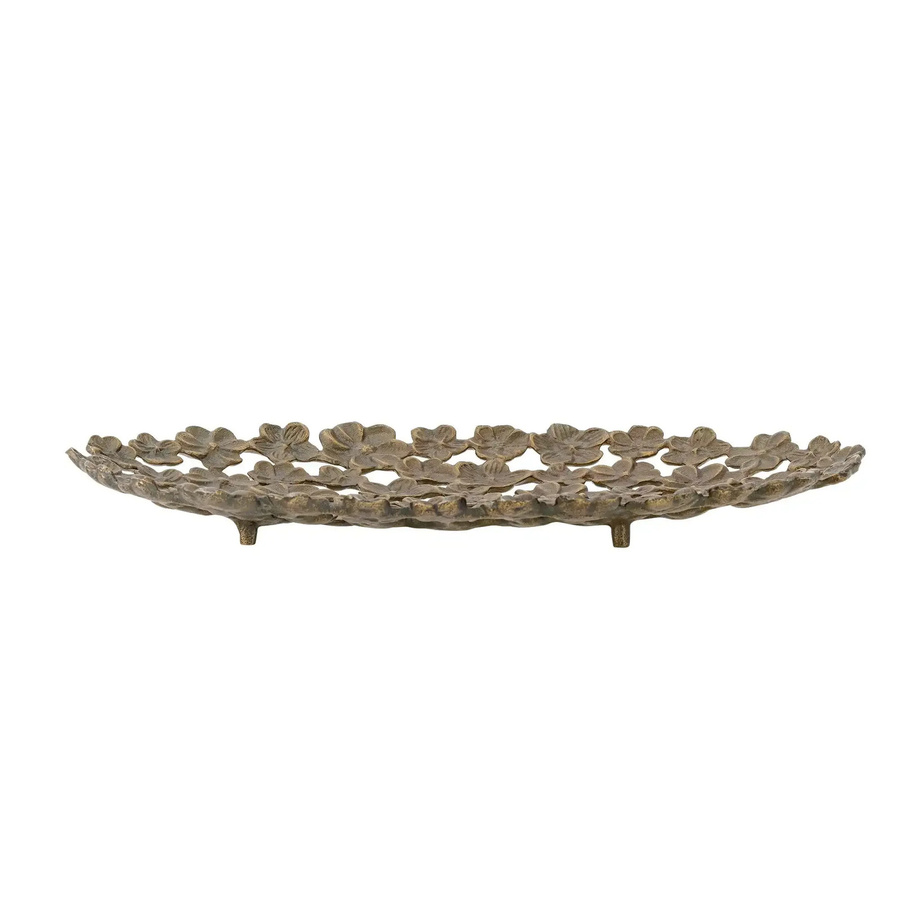 Bloomingville Tablett Micha aus Aluminium in Gold mit Blumenmuster, Durchmesser: 43,5 cm - Bild 1