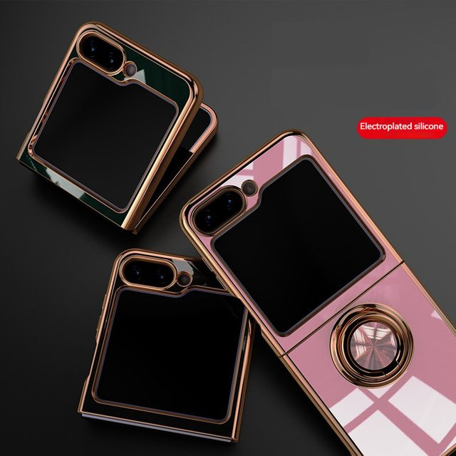 Magnetische Silikon Schutzhülle für Samsung Galaxy Z Flip 7, Z Flip 6, Z Flip 5, Z Flip 4 mit Ring Halterung in Pink - Bild 1