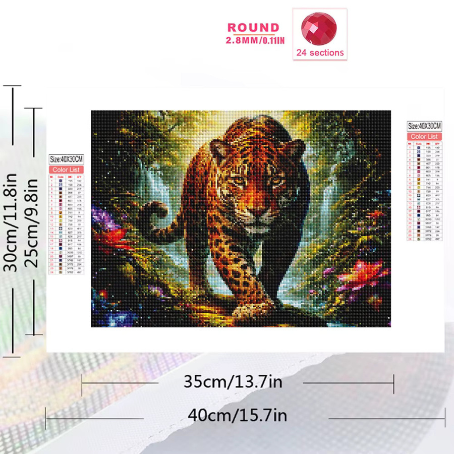 EverShine DIY Diamant-Stickerei Leopard Motiv Mosaik-Bild mit Wasserfall und Blumen in Multicolour, B/H: 20 x 30 cm - Bild 2