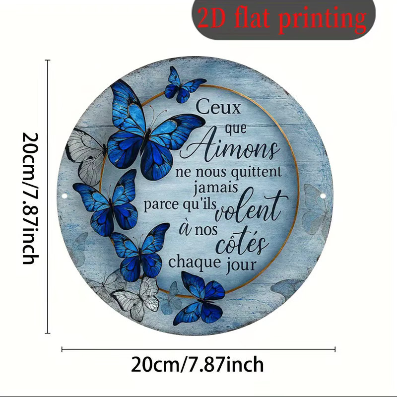 HELLOYOUNG Zweisprachige Schmetterlings-Gedenktafel aus Aluminium in Blau und Gold, rundes wetterfestes Metallschild für Garten und Friedhof, Durchmesser: 20 cm - Bild 3