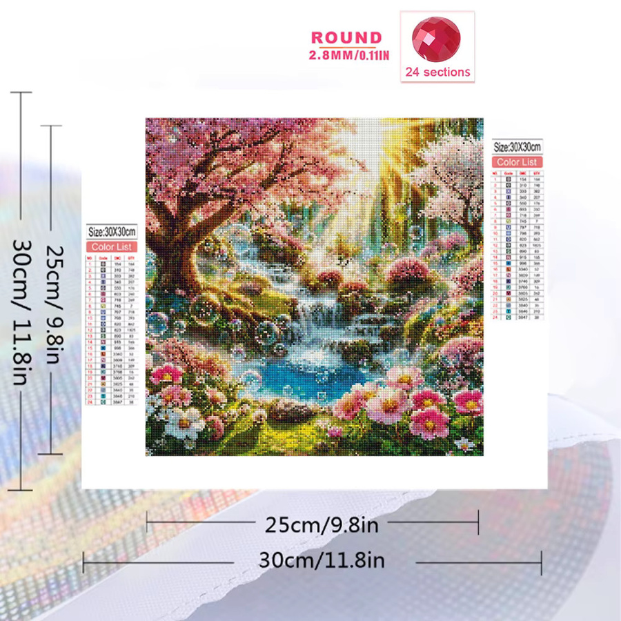EverShine Diamant Mosaik DIY Set Sonnenuntergang Landschaft mit Blumen und Fluss, Wandkunst Acryl Stickerei in Multicolour - Bild 2