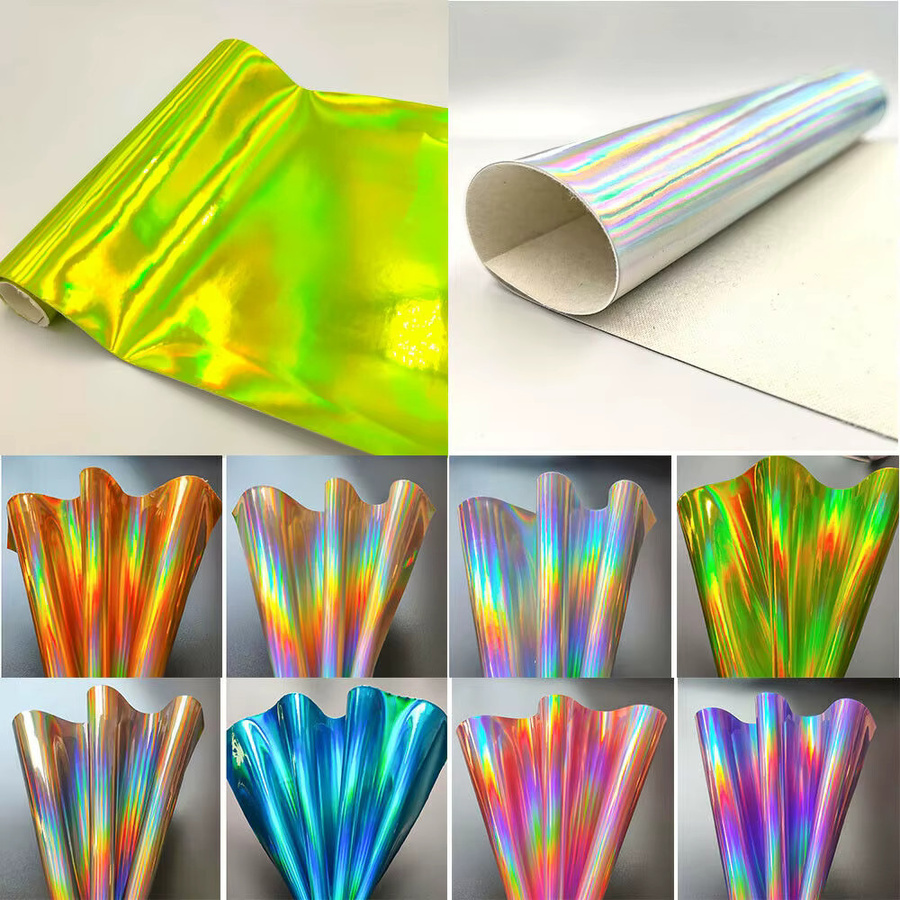 Findohope Hologramm PU Leder Stoff in Regenbogenfarben für Bastelarbeiten und DIY, B: 20 cm, L: 120 cm - Bild 4