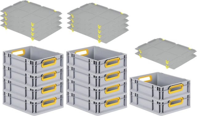 PROREGAL Spar Set 10x Eurobox Nextgen Color mit Auflagedeckel und Schiebeschnappverschlüssen, Gelb, H x B x T: 12 x 30 x 40 cm - Bild 1
