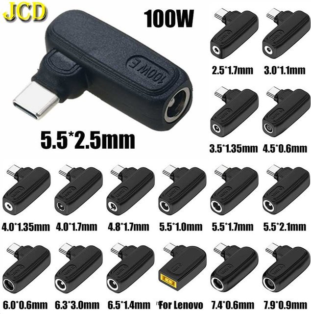 JCD DC Power Buchse auf USB-C Typ-C Stecker Adapter für 100W Schnellladung, Schwarz - Bild 1