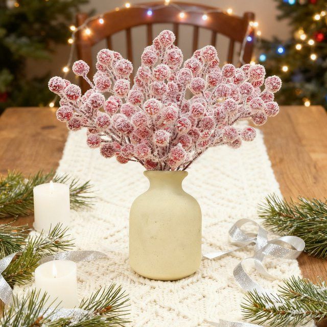 5 bis 10 Stück Künstliche Holly Pflanzen mit roten Früchten für Weihnachtsdekoration und DIY Tischdeko von smr - Bild 1