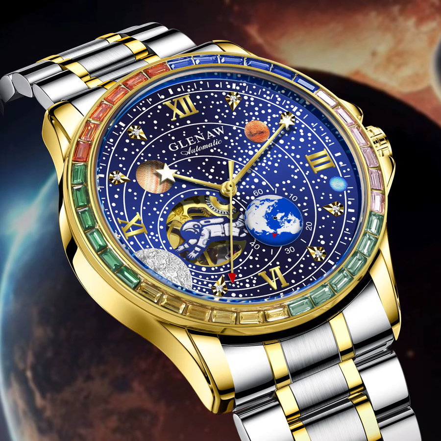 GLENAW Automatik-Armbanduhr, Edelstahl, Herren, Astronauten-Zifferblatt - Bild 4