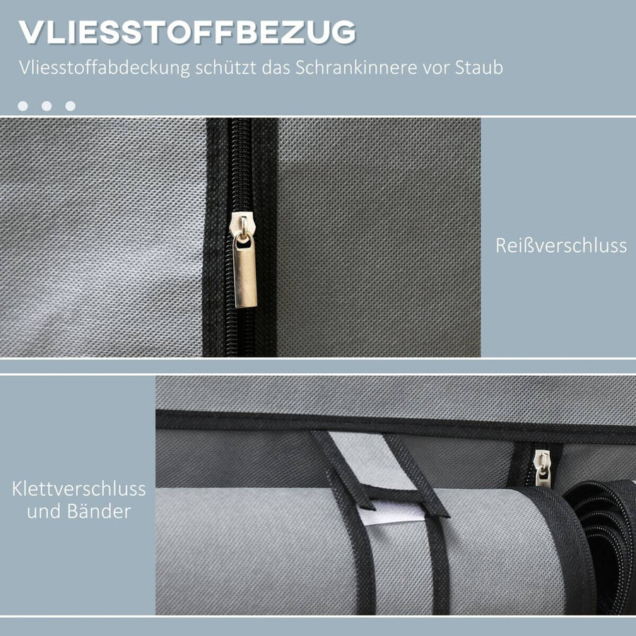 HOMCOM Kleiderschrank aus Vliesstoff mit Kleiderstangen und 4 Fächern, faltbar, Hellgrau, B/T/H: 118 x 49 x 170 cm - Bild 5