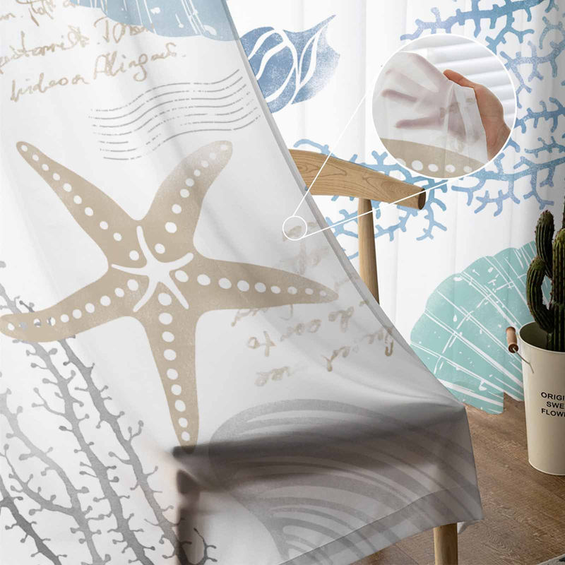 Transparente Tüll-Vorhänge Super Six mit maritimem Design in Blau, Breite: 135 cm, Höhe: 160 cm - Bild 3