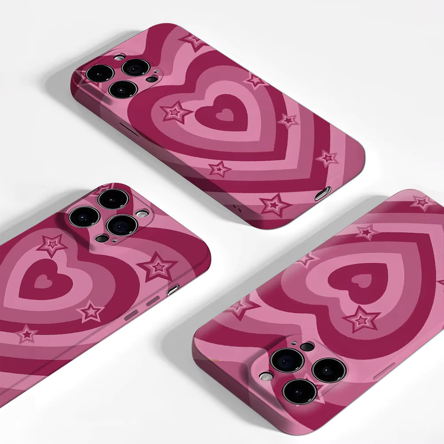 Sternbesetztes Herz Handyhülle für Apple iPhone 17 16 15 14 13 12 11 Pro Max Plus mit doppelschichtiger Rückseite in Pink - Bild 2