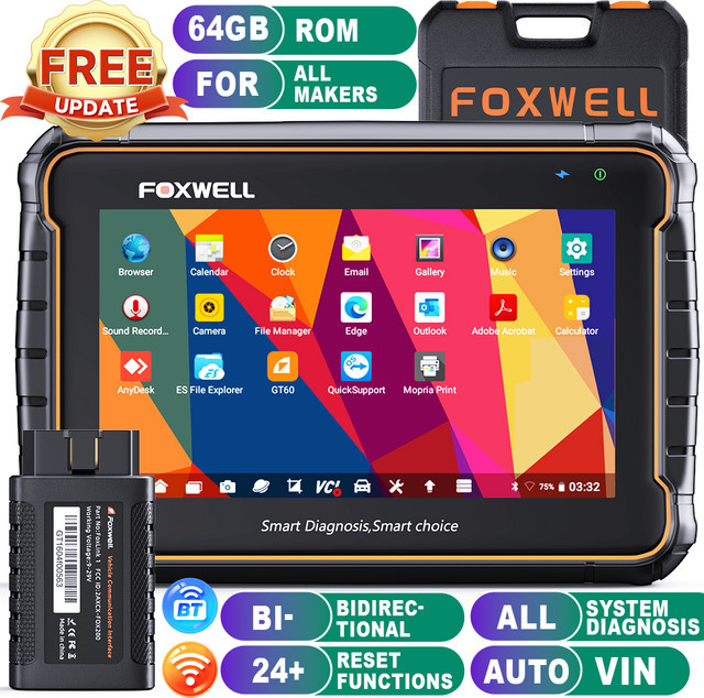 FOXWELL GT60 BMW OBD2 Scanner mit Vollsystem-Diagnose, bidirektionaler Steuerung und ECU-Codierung, 7 Zoll Android-Tablet, Schwarz - Bild 1