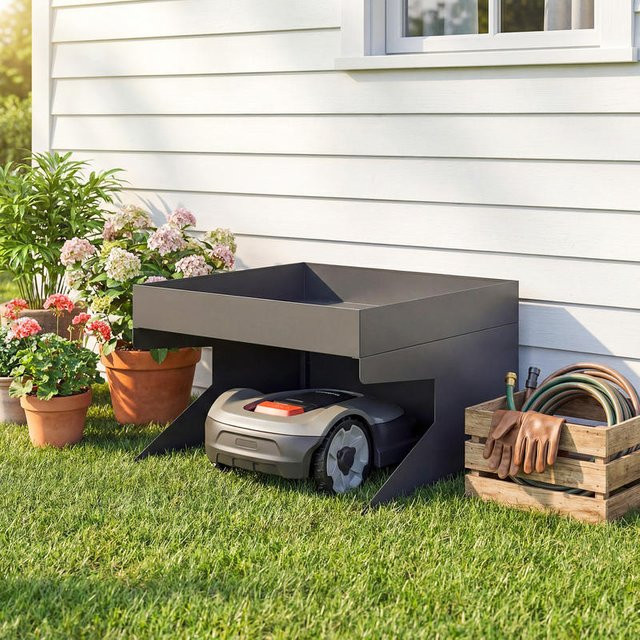 Mähroboter Garage aus verzinktem Stahl mit Pflanzkasten, Schwarz, B/T/H: 75,0 x 46,0 x 0 cm - Bild 1