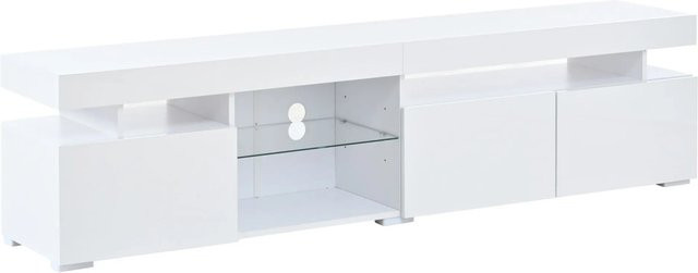 okwish TV Schrank in Weiß mit Hochglanz-Optik und Glas-Einlegeböden, B/T/H: 180 x 35 x 45 cm - Bild 1